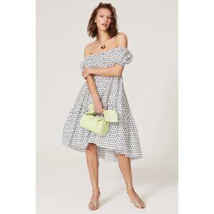 Caroline Constas White Blue Bardot Print Off Shoulder Dress Women's Size X-Small